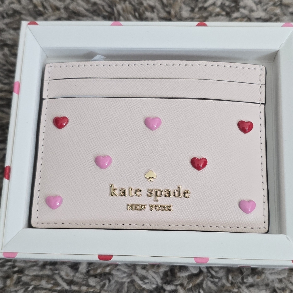Kate Spade Heart Studs Slim Card Holder Limited Edition Sold Out NIB - Picture 2 of 4